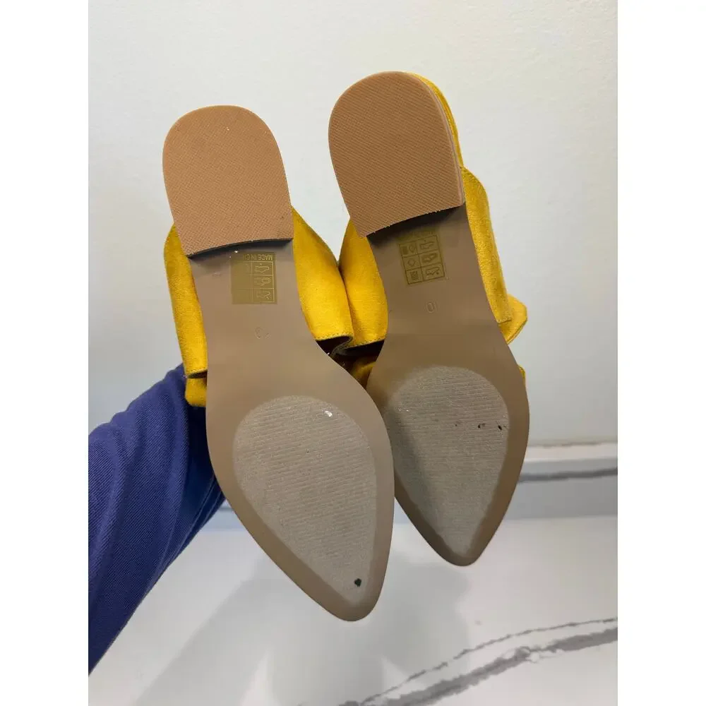 Women's Telulah Bow Slip On Flat Mules Yellow Faux Suede‎ Size 10